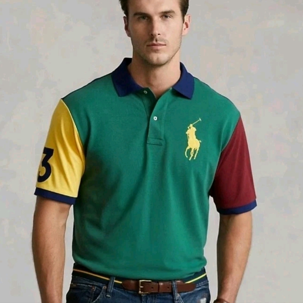 Polo Ralph Lauren Rugby Polo Shirt Men XXL Big Pony 90s Colorblock Green Preppy